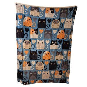Cute Cat Pattern Throw Blanket - Soft Fleece Material, Multicolor Design - Cozy